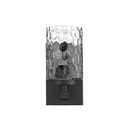 Black Metal and Pebbled Glass Wall Sconce