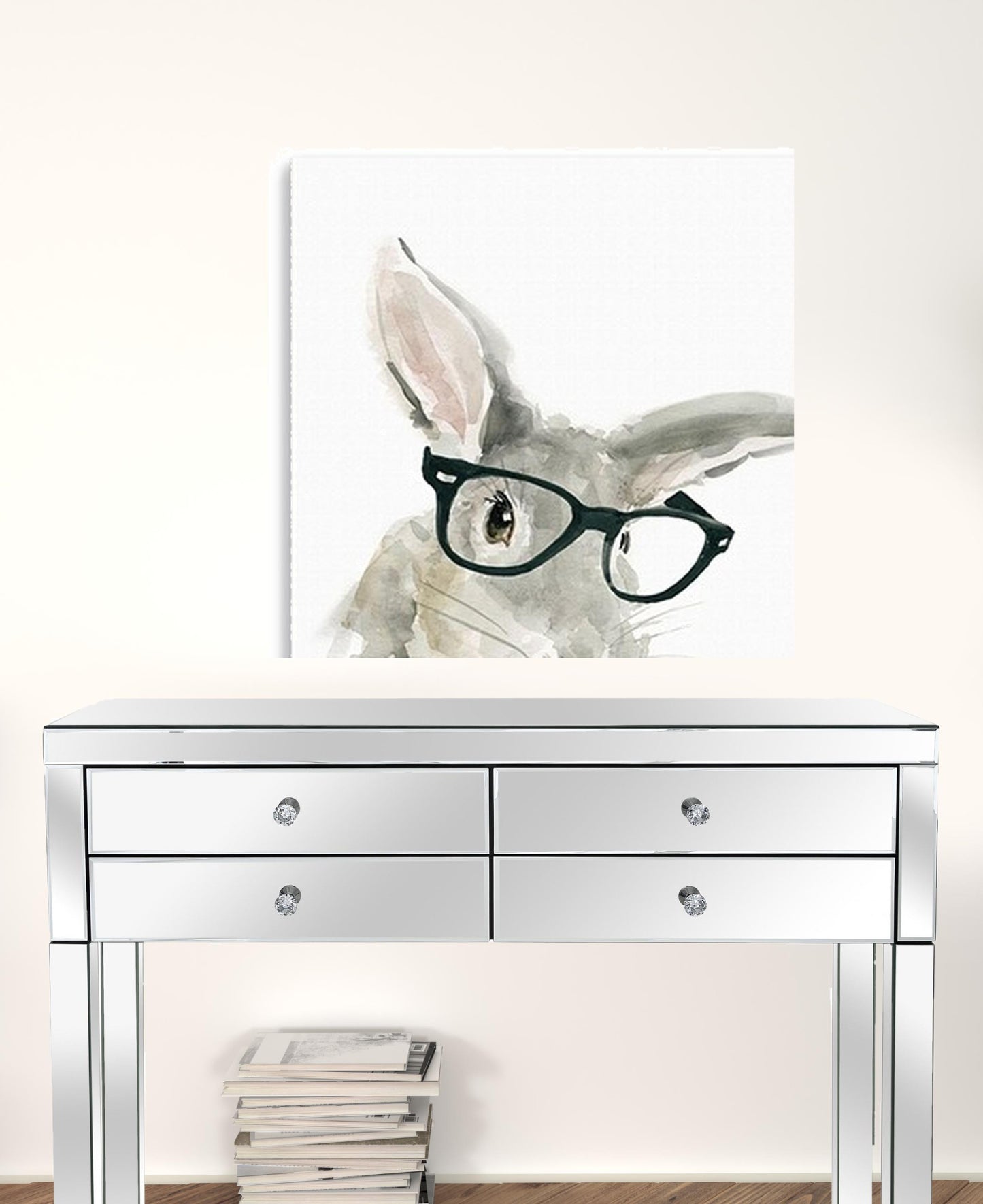 20" x 20" Watercolor Cutie Rabbit in Glasses Canvas Wall Art