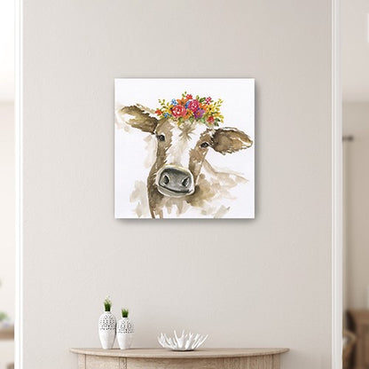 Watercolor Floral Cow Unframed Print Wall Art