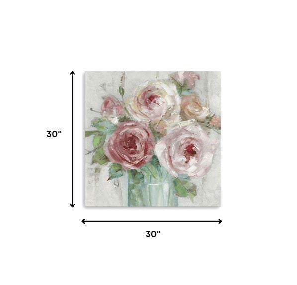 20" x 20" Watercolor Soft Pastel Peonies Bouquet Canvas Wall Art