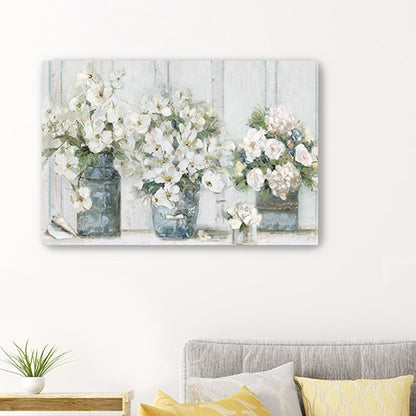 36" x 24" Watercolor Soft Pastel Bouquet Trio Canvas Wall Art