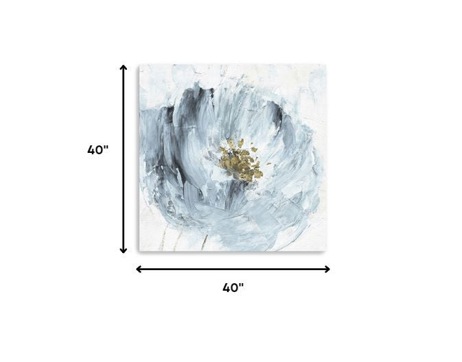 40" x 40" Watercolor Abstract Gray Blue Flower Canvas Wall Art