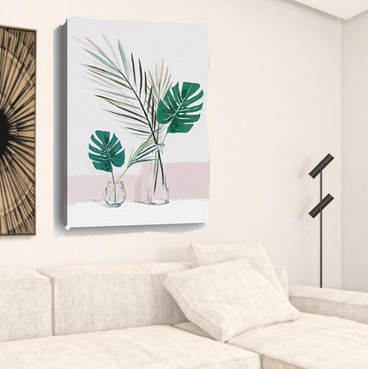 Pretty Green Foliage Leaves Pink Unframed Print Wall Art