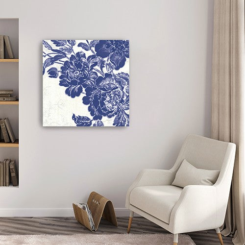 Blue Toile Rose Unframed Print Wall Art