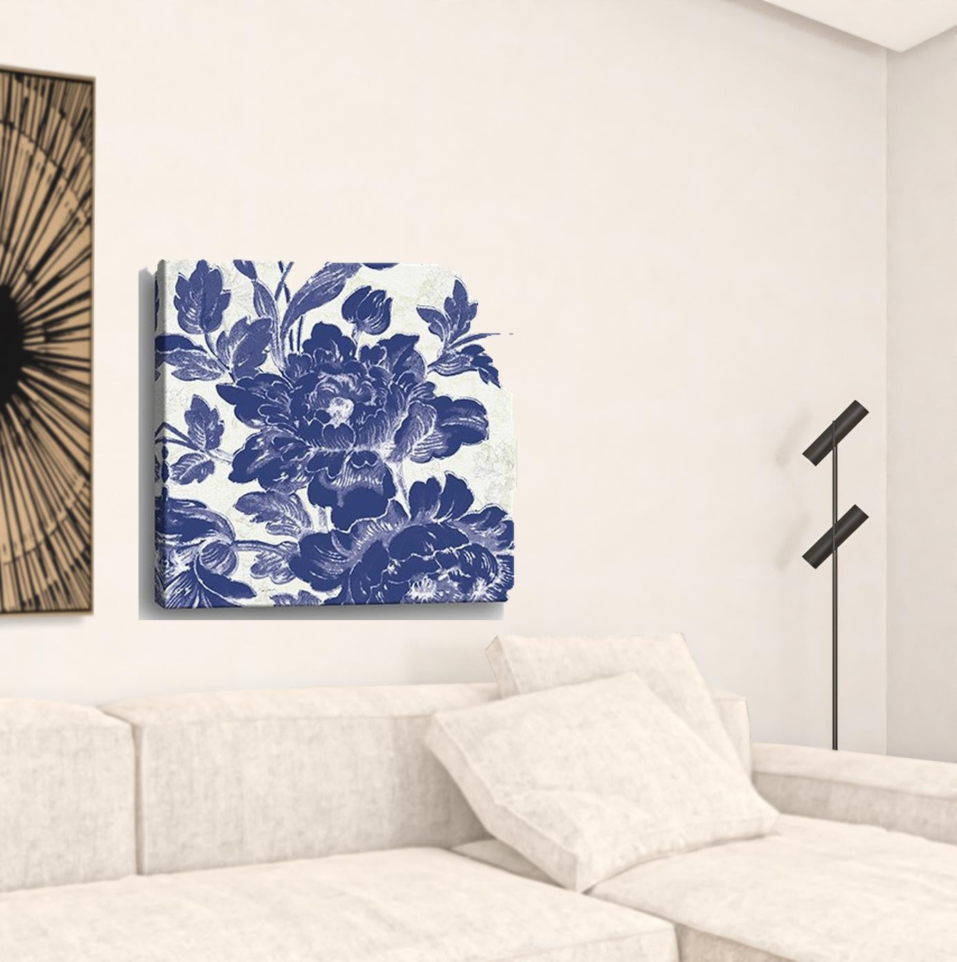 Blue Toile Roses Unframed Print Wall Art