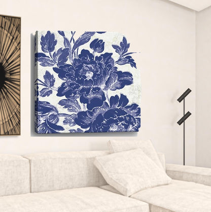 Blue Toile Roses Unframed Print Wall Art