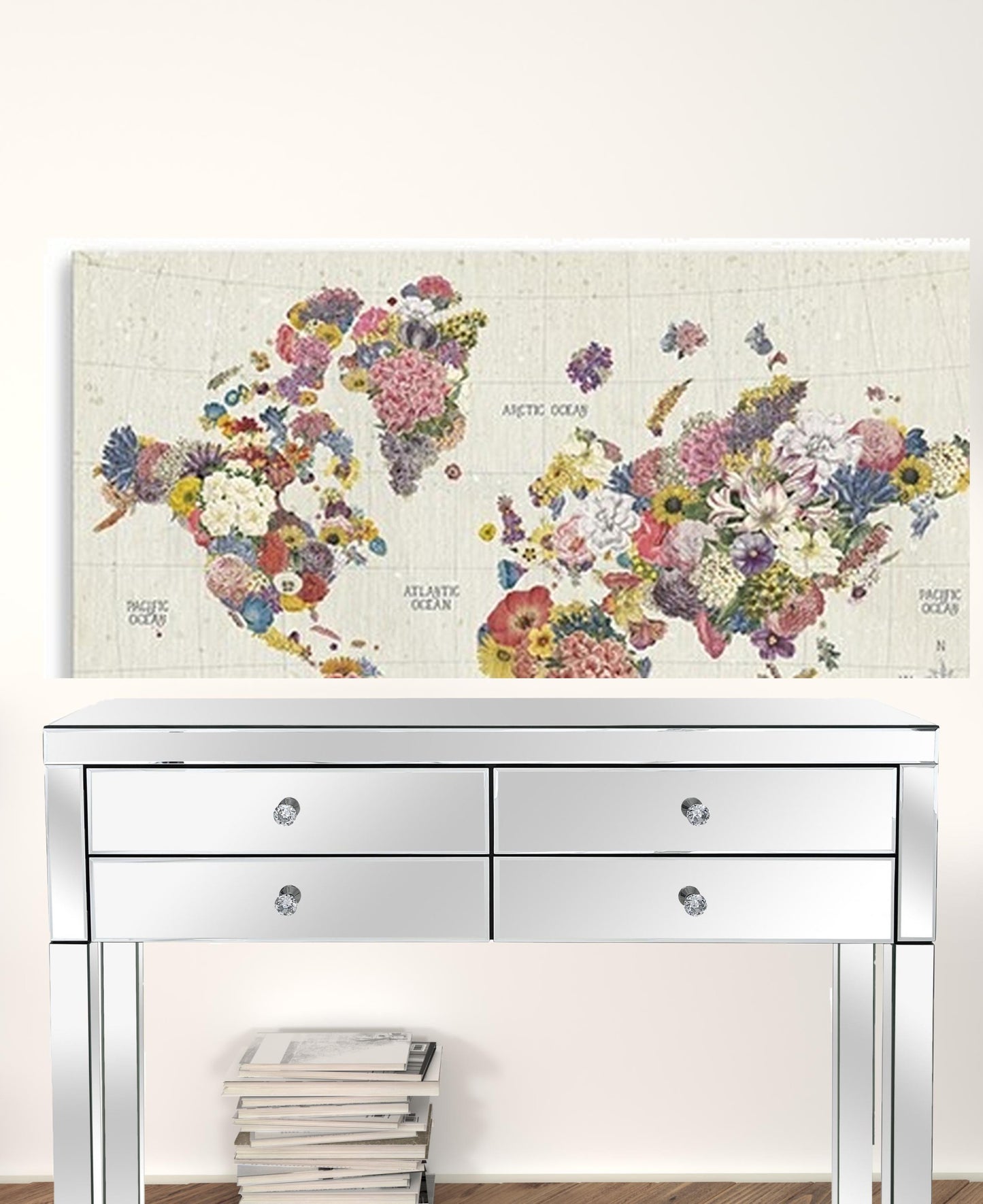 24" x 16" Fun Floral Map of the World Canvas Wall Art