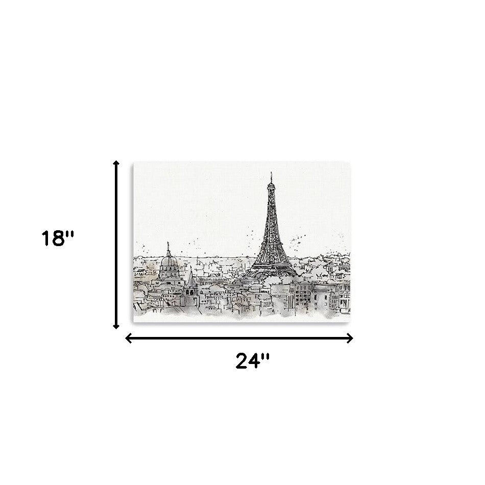 Monochrome Paris Rooftops Sketch Unframed Print Wall Art