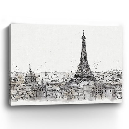 Monochrome Paris Rooftops Sketch Unframed Print Wall Art