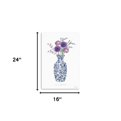 24" x 16" Blue and White Life Floral Vase Canvas Wall Art
