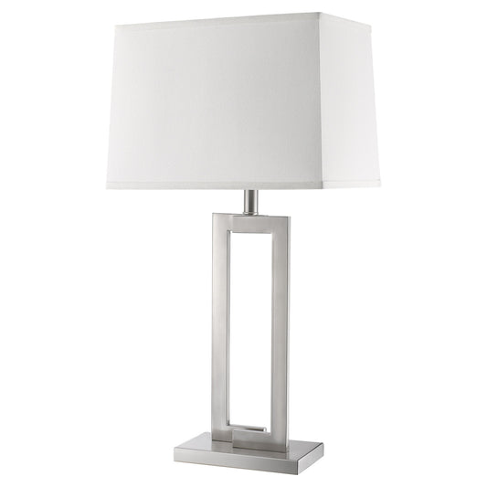 30" Silver Metal Table Lamp With White Rectangular Shade