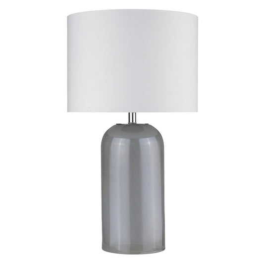 30" Gray Glass Column Table Lamp With White Drum Shade
