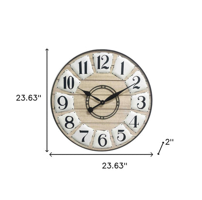 24" Circle Black and White Wood Analog Wall Clock