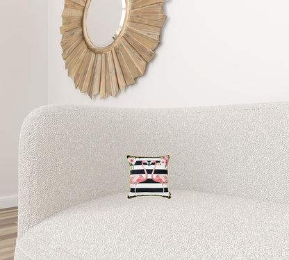 Tropical Pink Flamingo Striped Throw Pillow