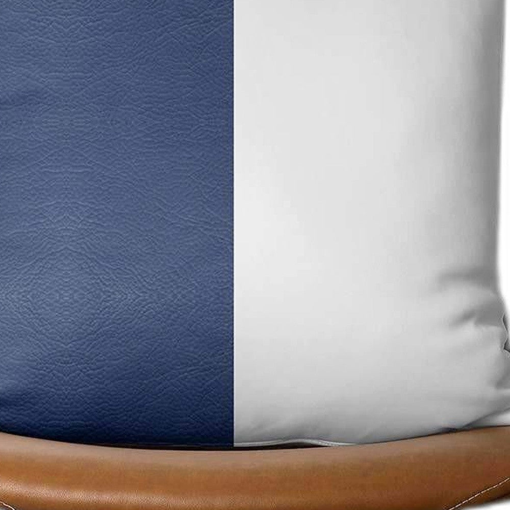 White and Navy Faux Leather Square Throw Pillow