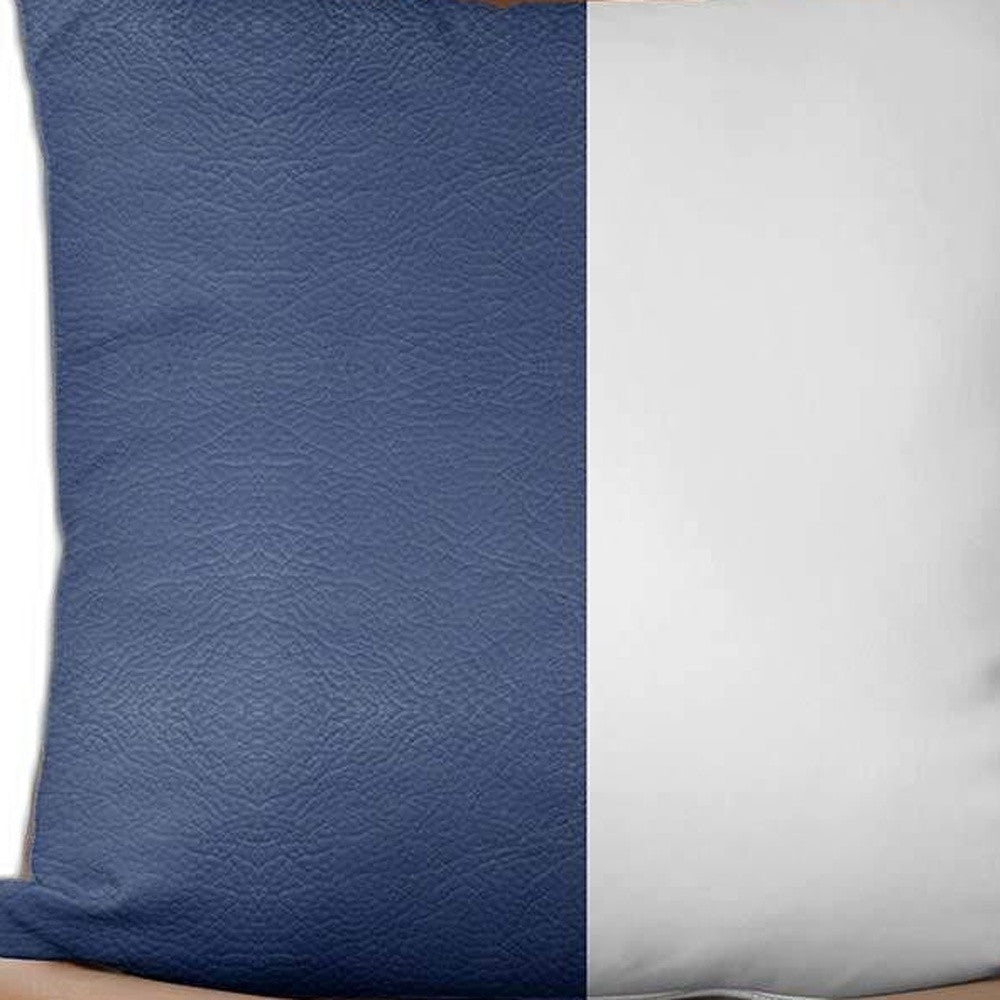 White and Navy Faux Leather Square Throw Pillow