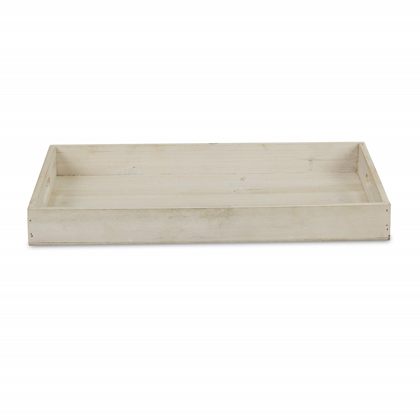 20" White Wash Wood Tray With Handles