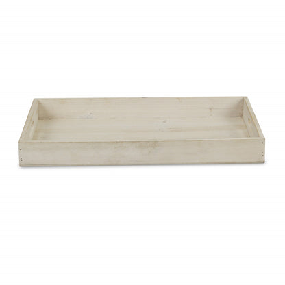 20" White Wash Wood Tray With Handles