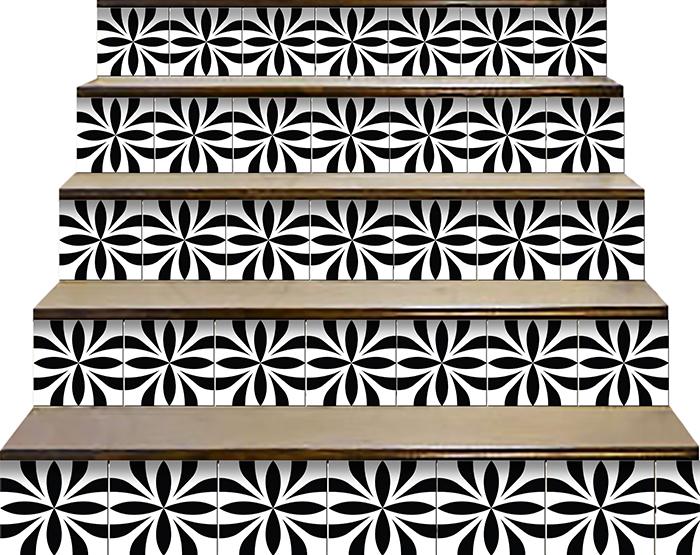 6" X 6" Black and White Colla Peel and Stick Removable Tiles