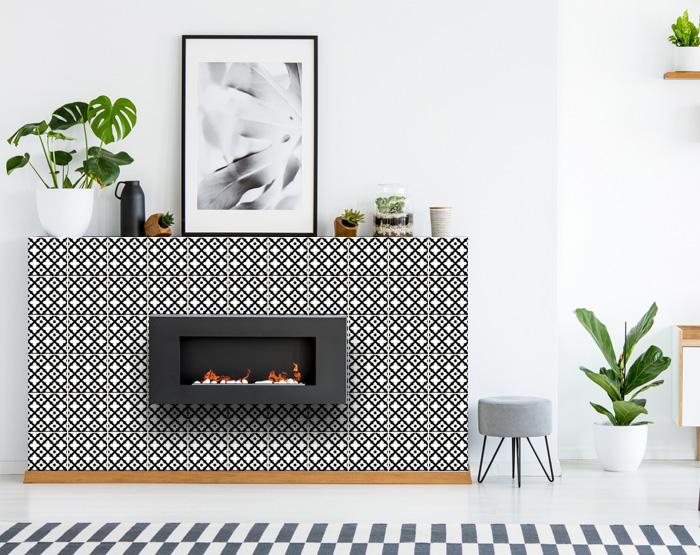 6" X 6" Black and White Dia Peel and Stick Removable Tiles