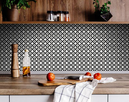 6" X 6" Black and White Dia Peel and Stick Removable Tiles