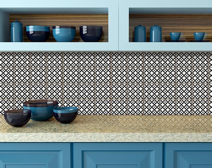 6" X 6" Black and White Dia Peel and Stick Removable Tiles