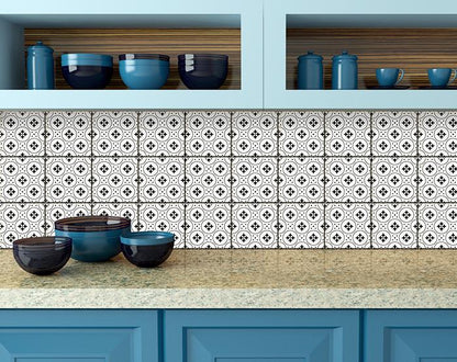 4" X 4" Black and White Rosa Peel and Stick Removable Tiles