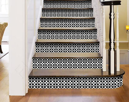 7" X 7" Black and White Medeci Peel and Stick Removable Tiles