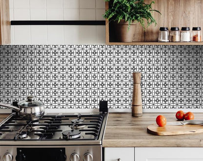 7" X 7" Black and White Clove Peel and Stick Removable Tiles