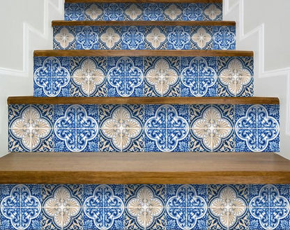 4" X 4" Blues and Crema Peel And Stick Removable Tiles