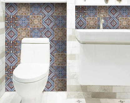 4" X 4" Blue Warm Tones Mosaic Peel And Stick Tiles