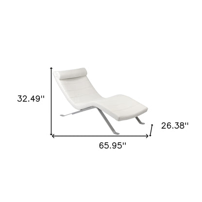 White Faux Leather and Chrome Wavy Chaise Lounge Chair