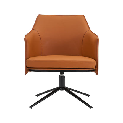 26" Terra Cotta and Black Faux Leather Swivel Arm Chair
