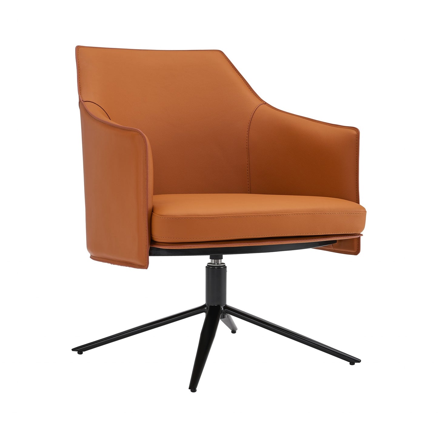 26" Terra Cotta and Black Faux Leather Swivel Arm Chair