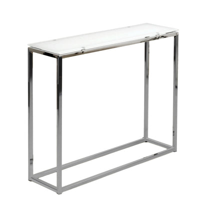 Geo Rectangle White Glass and Chrome Console Table