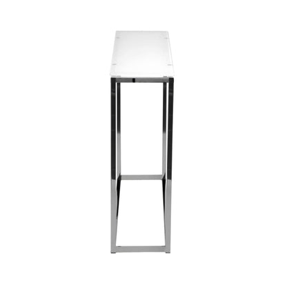 Geo Rectangle White Glass and Chrome Console Table