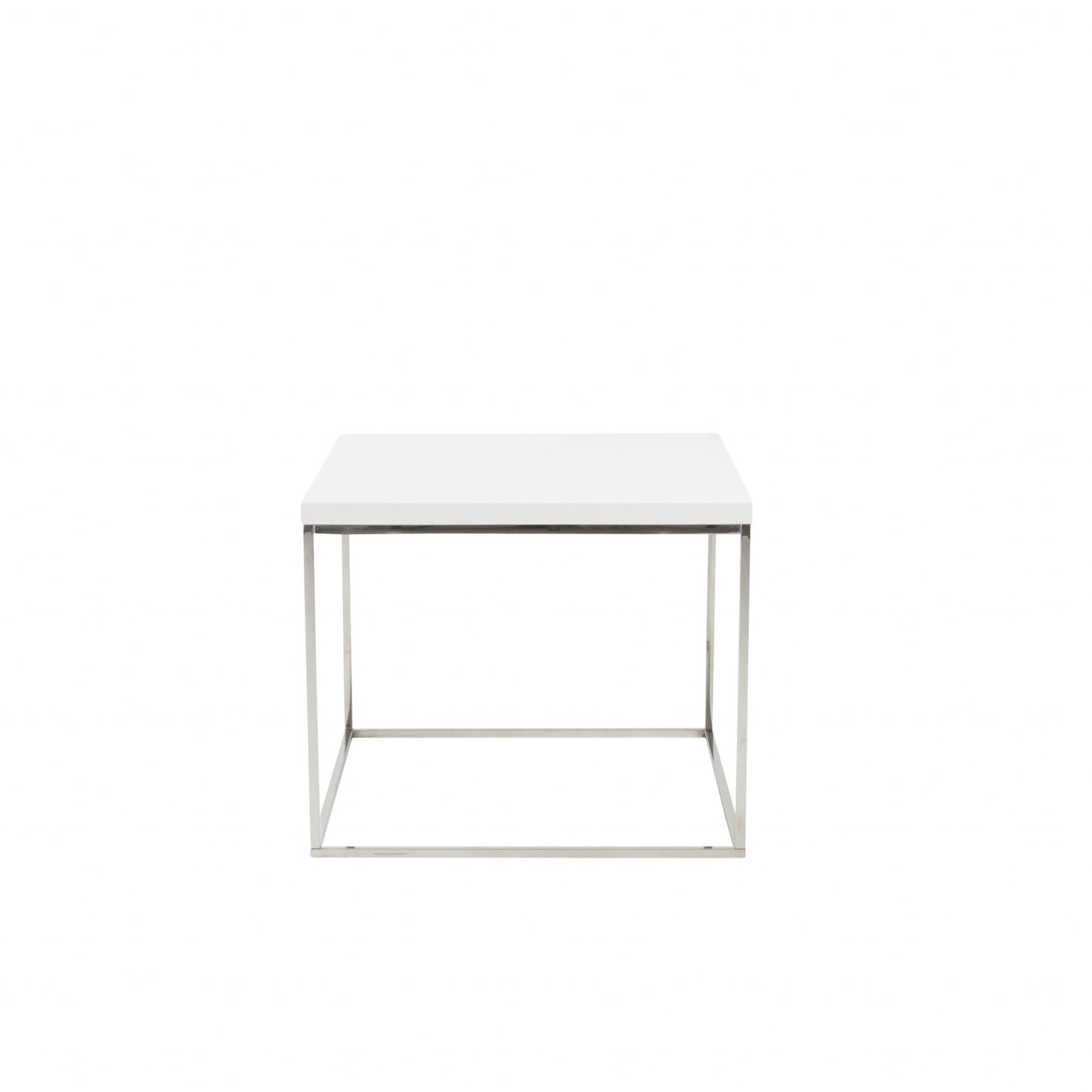 Modern White Gloss and Chrome Cube Side Table