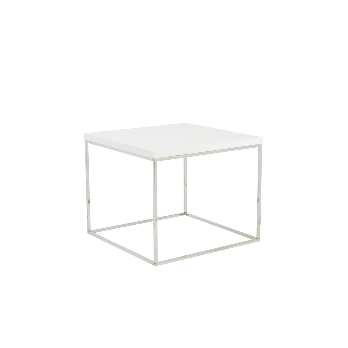 Modern White Gloss and Chrome Cube Side Table