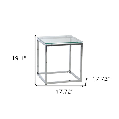 Geo Cube Clear Glass and Chrome End or  Side Table