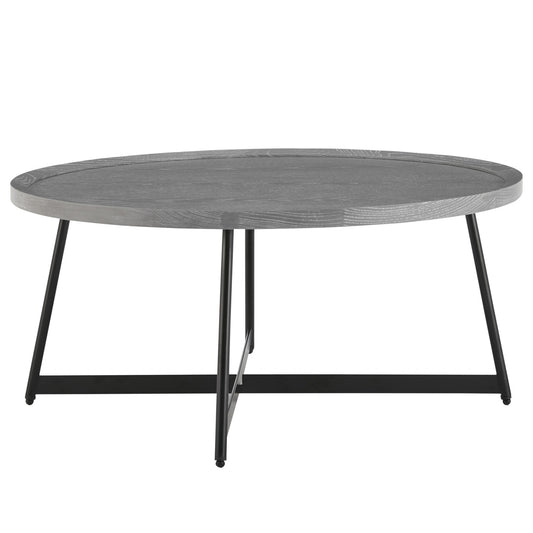 35" Black And Gray Manufactured Wood And Metal Round Coffee Table