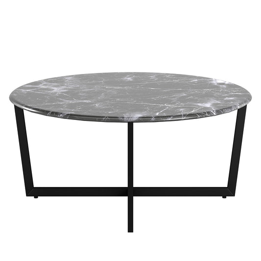 Black on Black Faux Marble Round Coffee Table
