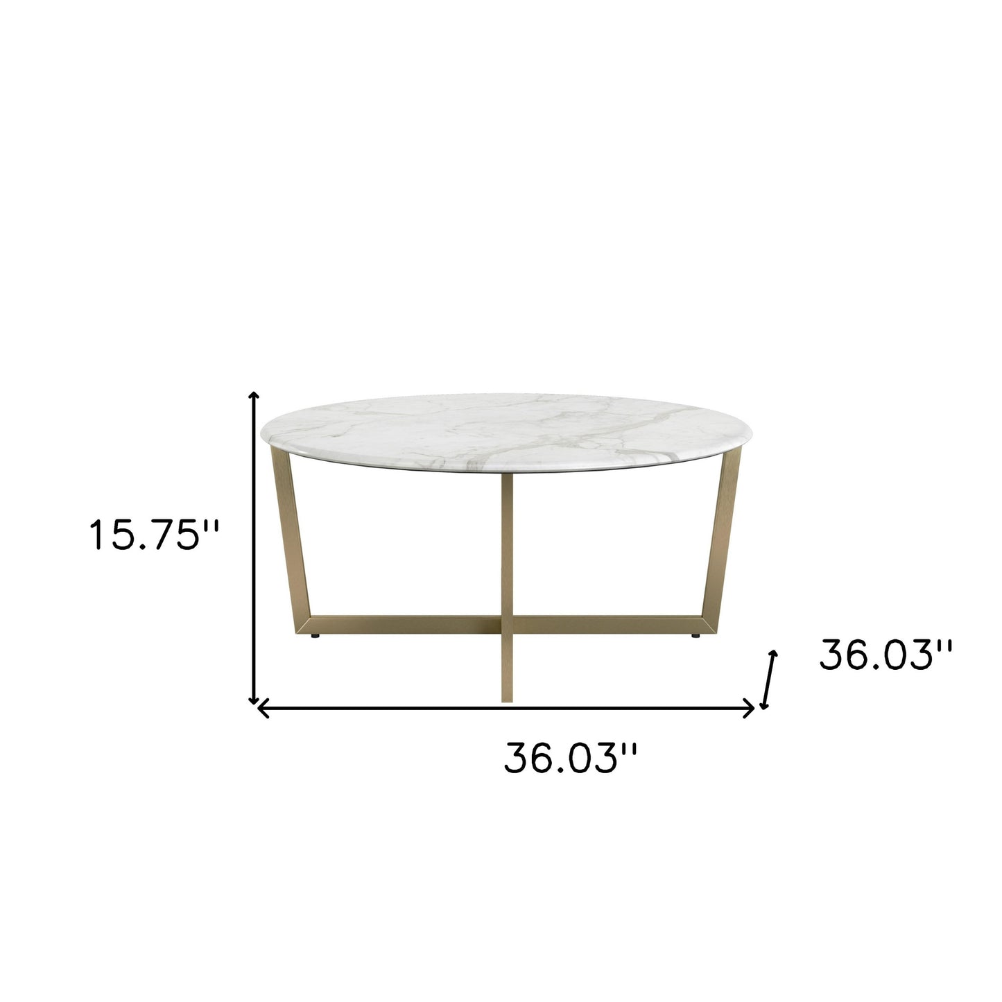 36" White And Gold Faux Marble Round Coffee Table