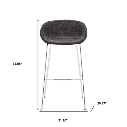 Set Of Two 39" Black And Silver Steel Low Back Bar Height Chairs With Footrest