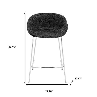Set Of Two 35" Black And Silver Steel Low Back Counter Height Bar Chairs With Footrest