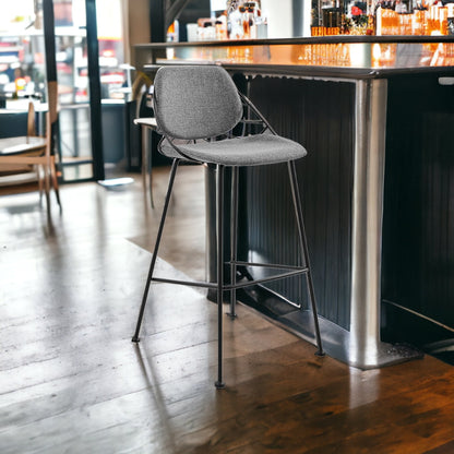 Set Of Two 40" Light Gray And Black Steel Low Back Bar Height Chairs With Footrest