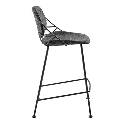 Set Of Two 36" Black Steel Low Back Counter Height Bar Chairs With Footrest