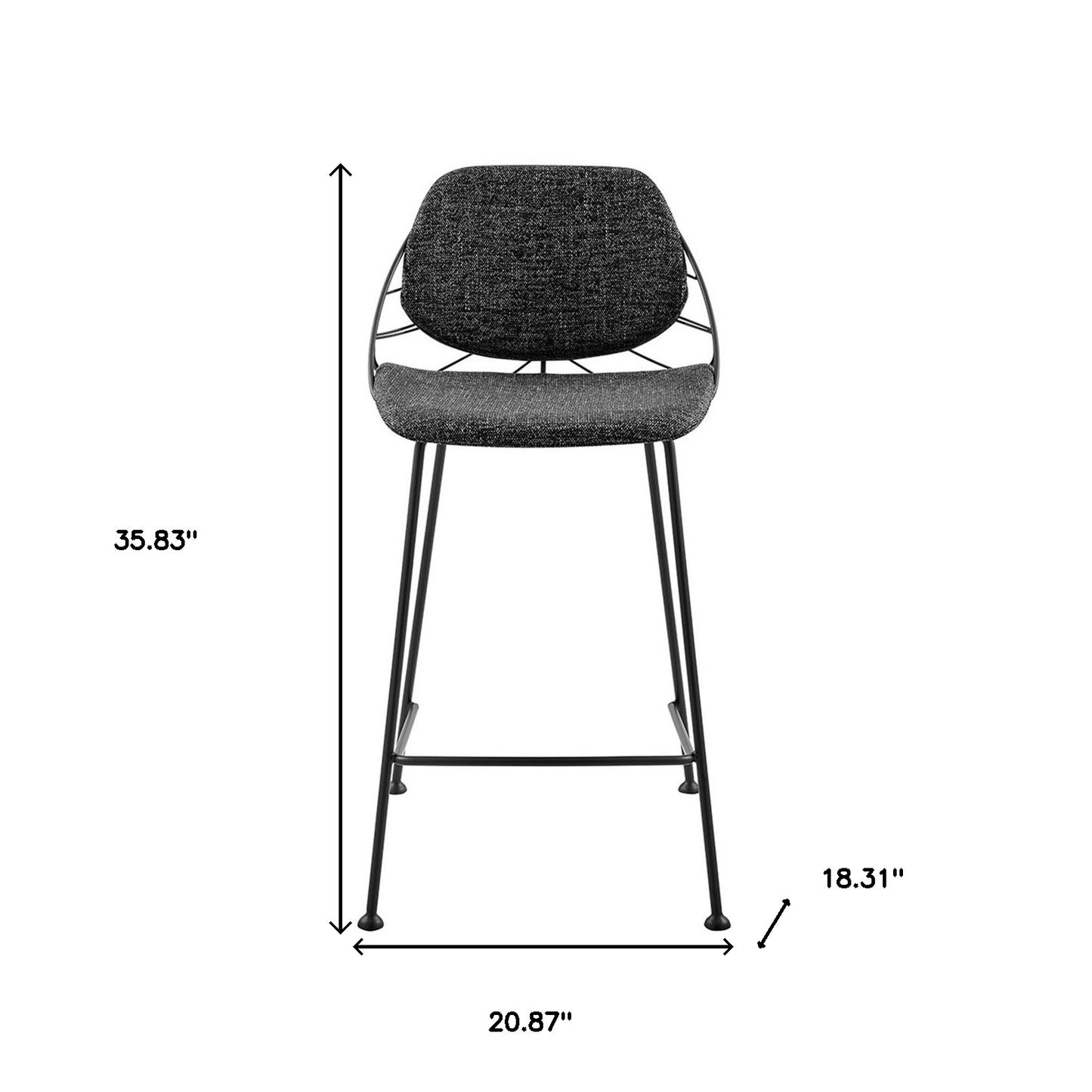 Set Of Two 36" Black Steel Low Back Counter Height Bar Chairs With Footrest
