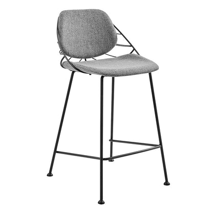 Set Of Two 36" Light Gray And Black Steel Low Back Counter Height Bar Chairs With Footrest