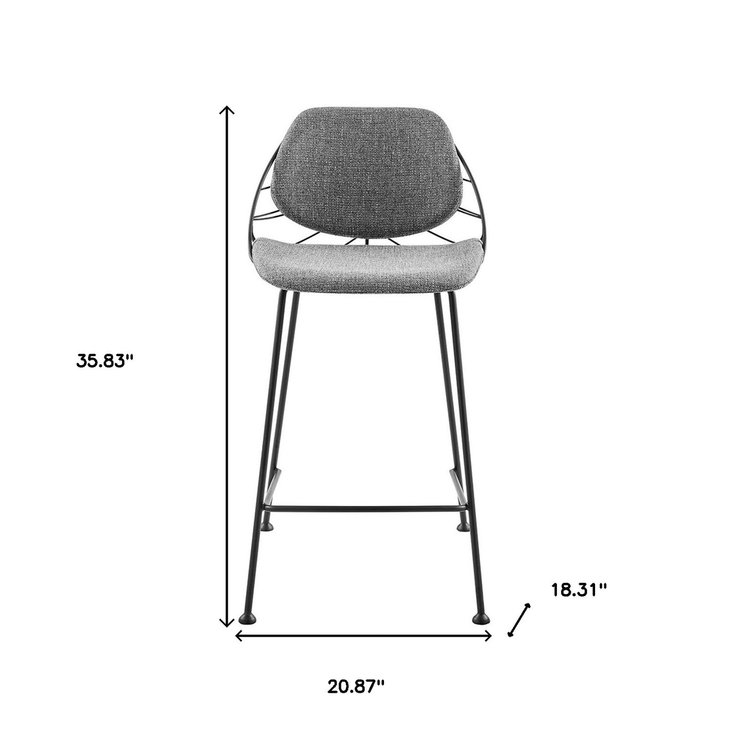 Set Of Two 36" Light Gray And Black Steel Low Back Counter Height Bar Chairs With Footrest