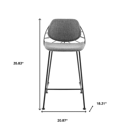 Set Of Two 36" Light Gray And Black Steel Low Back Counter Height Bar Chairs With Footrest
